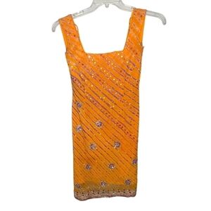 Y2K sequin floral striped midi dress size woman's XS